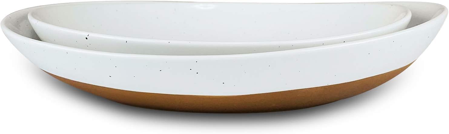 Mora Ceramic Large Serving Bowls- Set of 2 Oval Platters for Entertaining. Modern Kitchen Dishes for Dinner, Fruit, Salad, Turkey, etc. Oven, Dishwasher Safe, 55/35 oz, 13.5 / 11.8 - Vanilla White