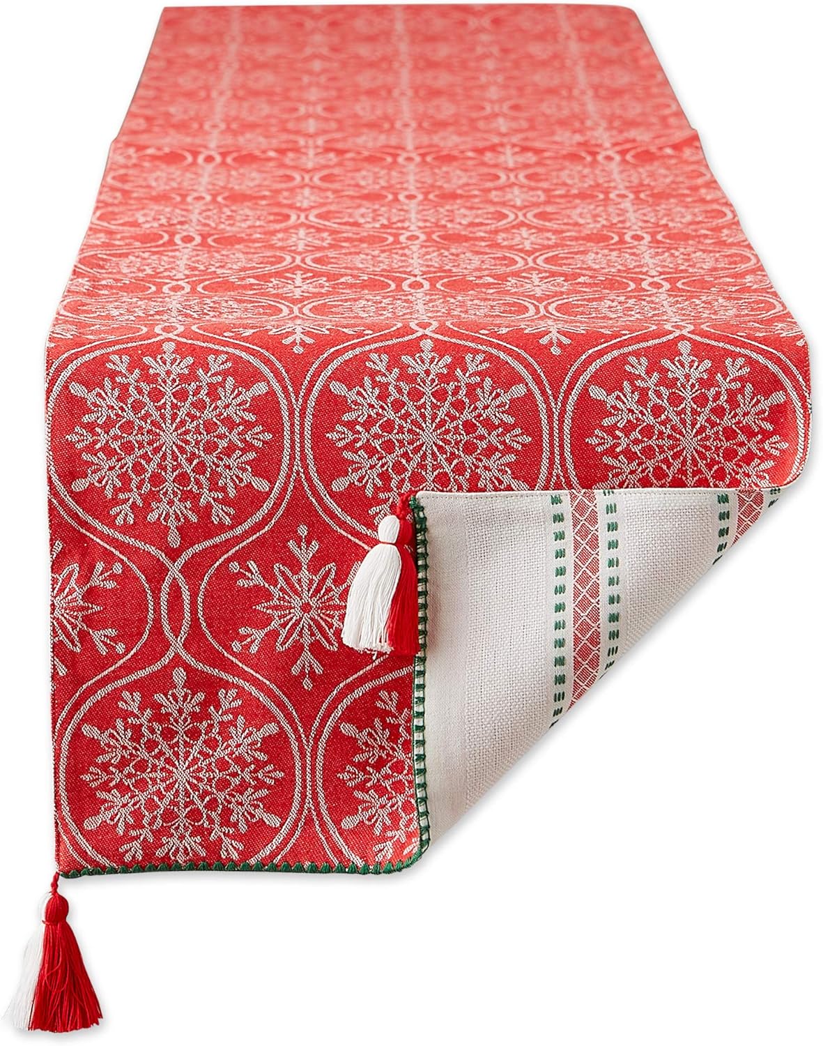 DII Joyful Snowflakes Collection Embellished Christmas, Reversible Table Runner, 14x72