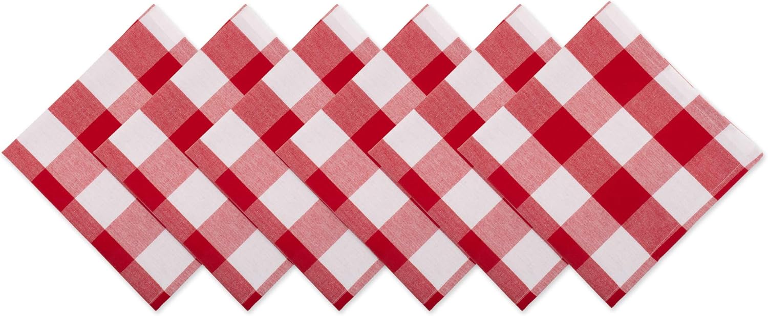 DII Buffalo Check Collection, Classic Farmhouse Tabletop Set, Napkin Set, 20x20, Red & White, 6 Piece