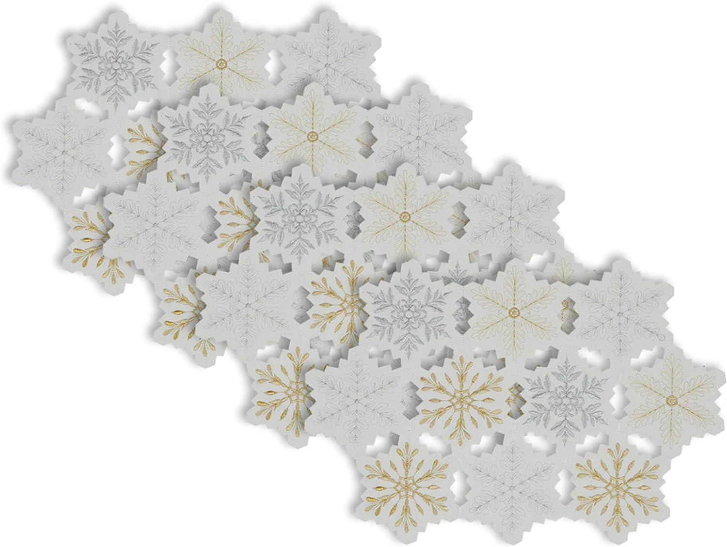 DII Embroidered Holiday Table Dcor Collection Christmas Kitchen, Snowflakes Placemat Set, 13x19, Silver & Gold, 4 Piece