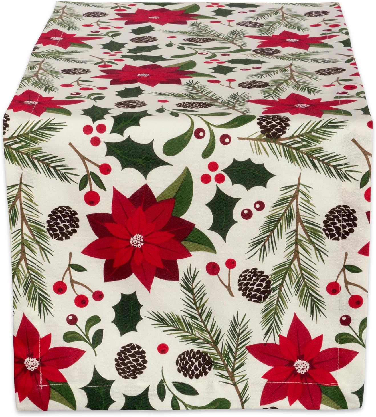 DII Woodland Holly Christmas Holiday Kitchen & Table Dcor, Table Runner, 14x72, Poinsettia & Christmas Greenery