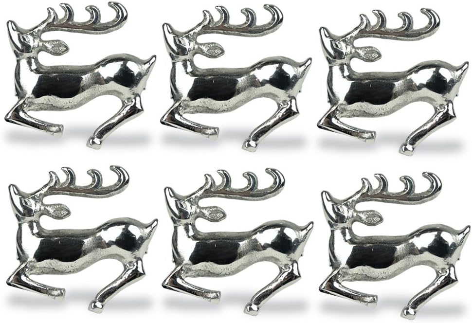 DII Christmas Thanksgiving Holiday Tabletop Dcor Collection Decorative Napkin Ring Holder Set, 2.5 Diameter, Silver Reindeer, 6 Piece