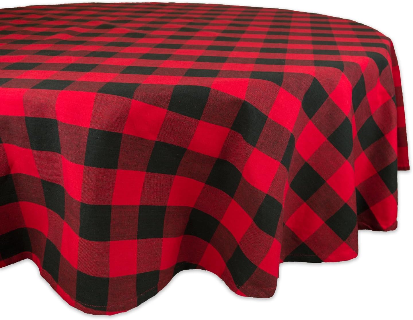 DII Buffalo Check Collection, Classic Farmhouse Tablecloth, Tablecloth, 70 Round, Red & Black