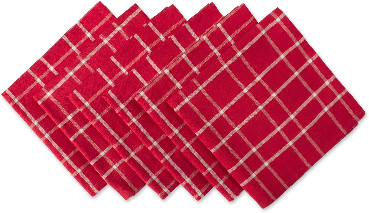 DII Holiday Dining Table Linen Collection Holly Berry Plaid, Christmas Napkin Set, 20x20, Red & White, 6 Piece