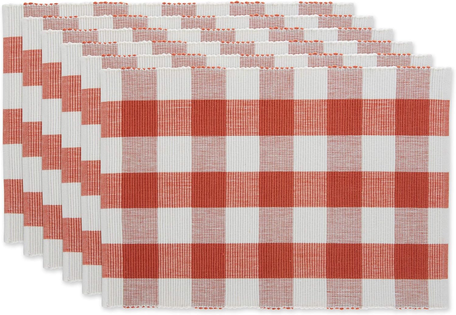 DII Buffalo Check Collection, Classic Farmhouse Tabletop Set, Placemat Set, 13x19, Vintage Red, 6 Piece