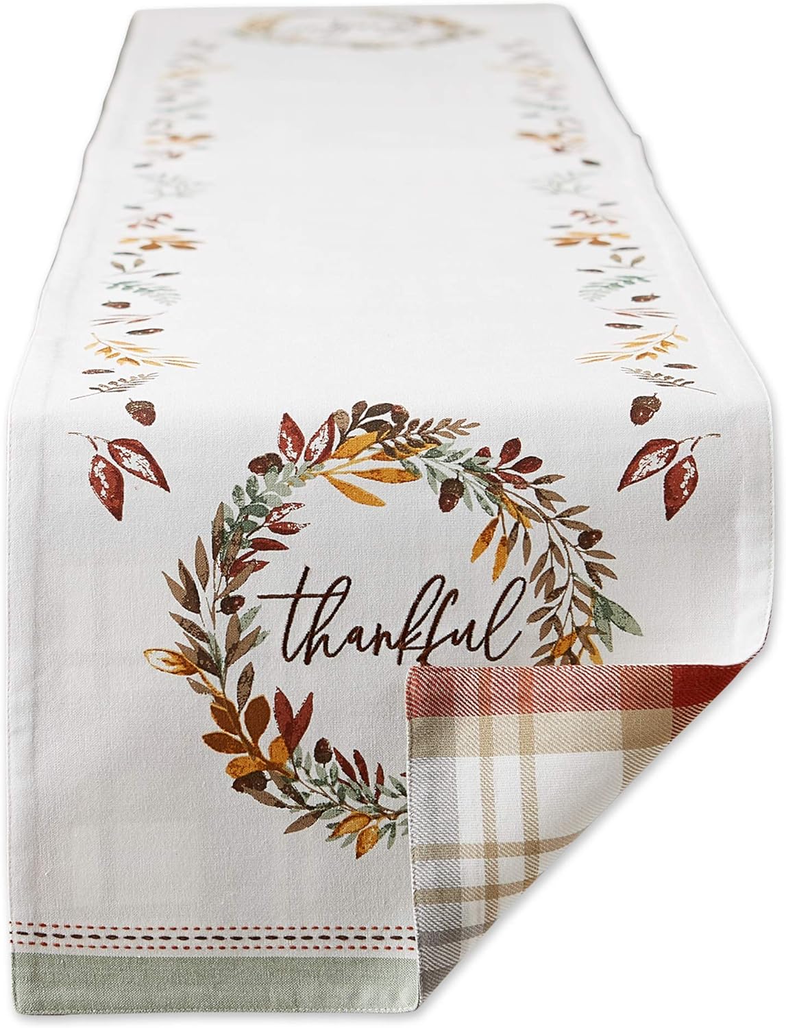 DII Thankful Autumn Collection Fall Tabletop Decoration, Reversible Table Runner, 14x72, Fall' Bounty