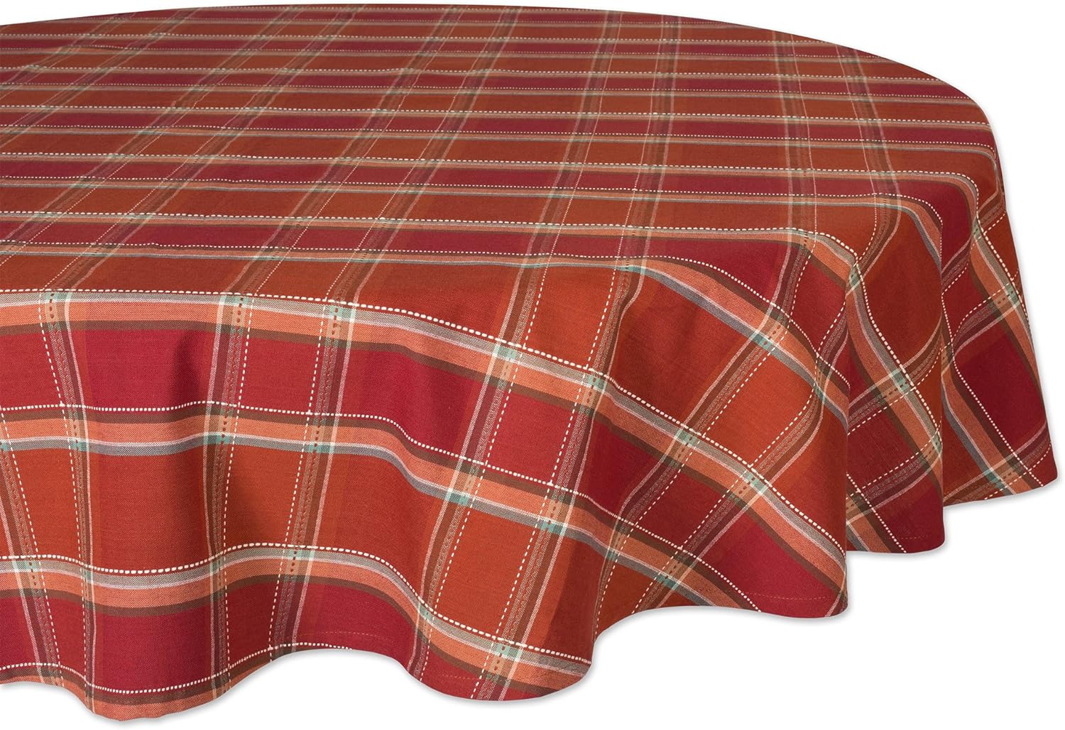 DII Autumn Pumpkin Spice Kitchen Collection Fall/Thanksgiving Cotton Table Dcor, Tablecloth, 70 Round, Orange Plaid