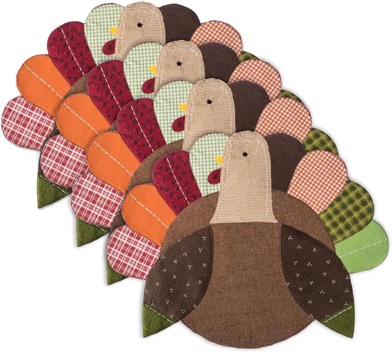 DII Fall Table Decorations Indoor Dcor, Thanksgiving, Placemat Set, 14x19, Embroidered Turkey, 4 Count