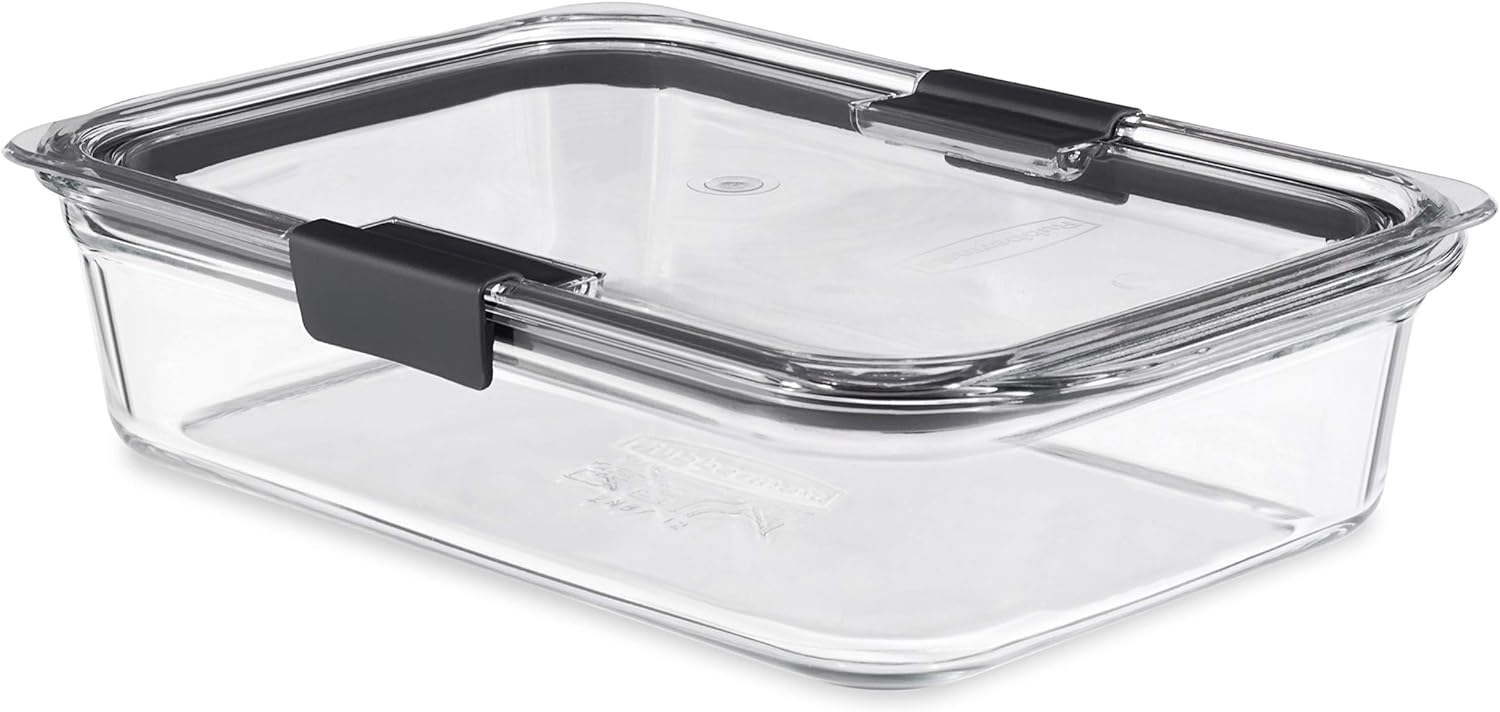 Rubbermaid Brilliance Glass Storage 8-Cup Food Container with Lid (2 Pieces Total), 1-Pack, Clear