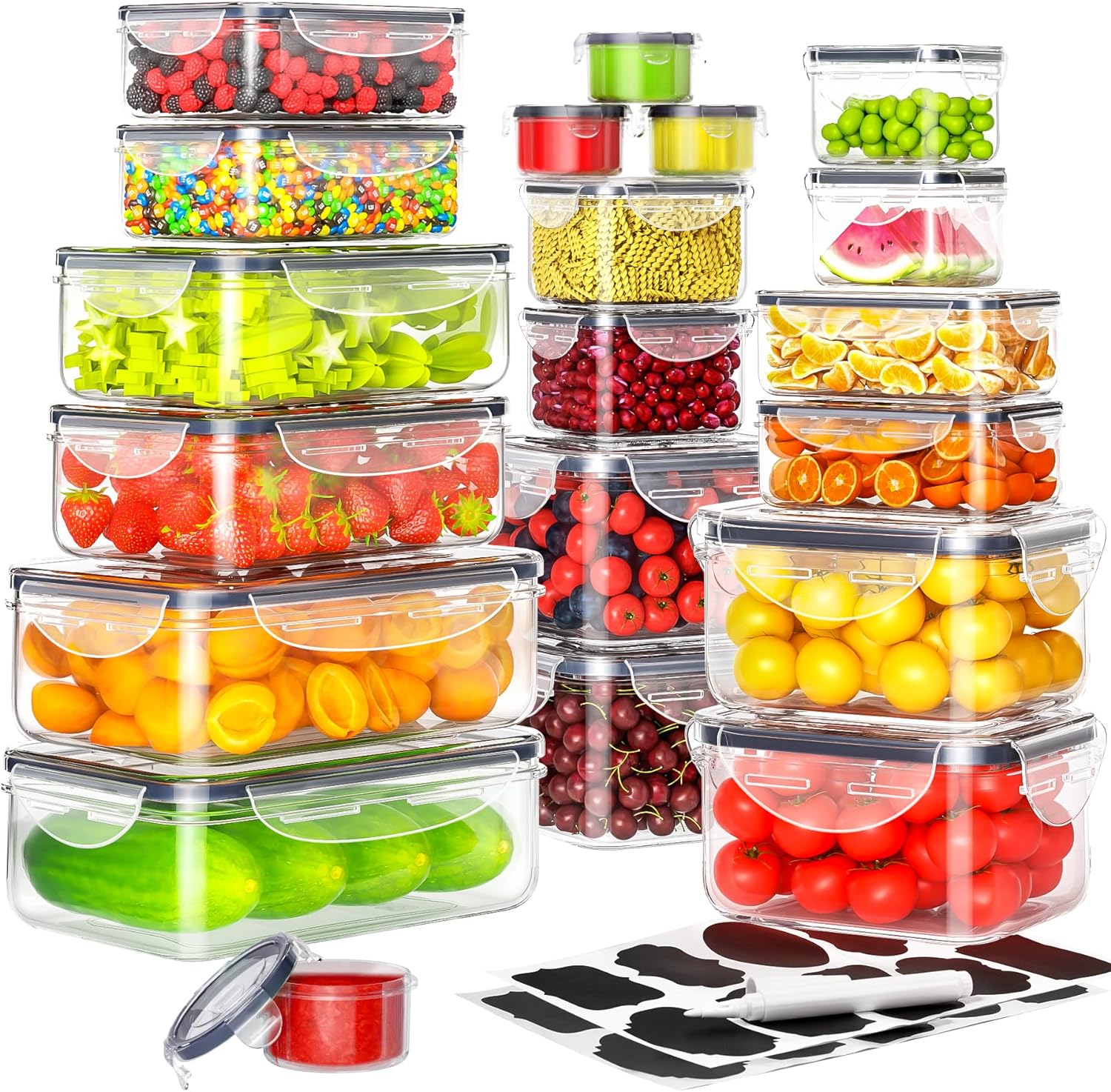 40 PCS Food Storage Containers with Lids Airtight (20 Containers & 20 Lids), Plastic Storage Meal Prep Container-Stackable 100% Leakproof & BPA-Free Organization and Storage Sets, Lunch Containers