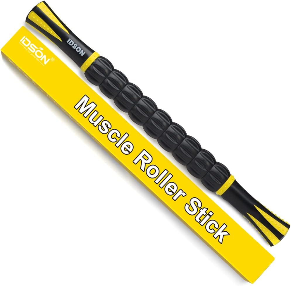 Muscle Roller Stick for Athletes- Body Massage Sticks Tools-Muscle Roller Massager for Relief Muscle Soreness,Cramping and Tightness,Help Legs and Back Recovery,Black Yellow