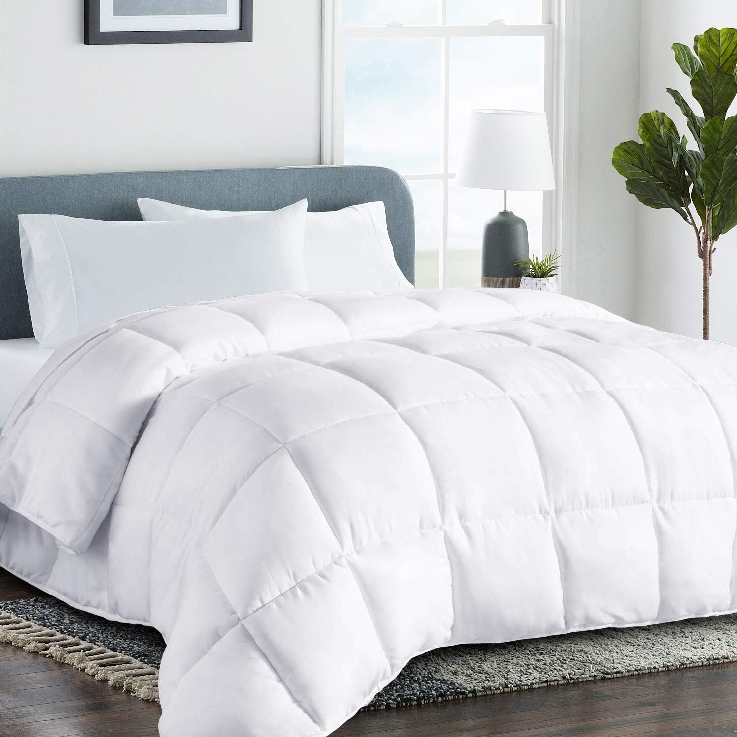 COHOME All Season King Size Cooling ComforterFluffy Down Alternative Comforter - Quilted Duvet Insert with Corner Tabs - Luxury Soft Hotel Comforter - Reversible - Breathable - White