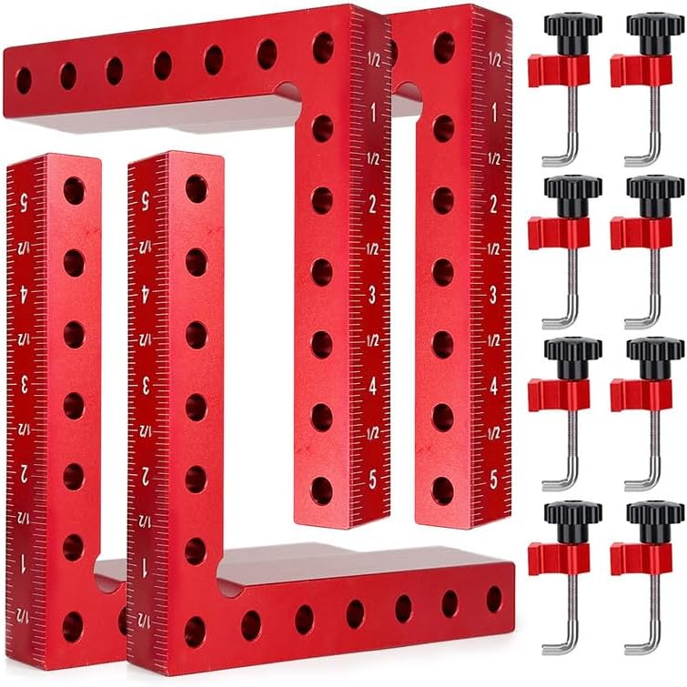 90 Degree Clamp Corner Clamp - Right Angle for Woodworking 4 Pack 5.5x 5.5 Aluminum Alloy Woodworking Corner Clamps Wood Working Tools and Equipment L Square Aluminum Angle Clamp Tool (01) (2)