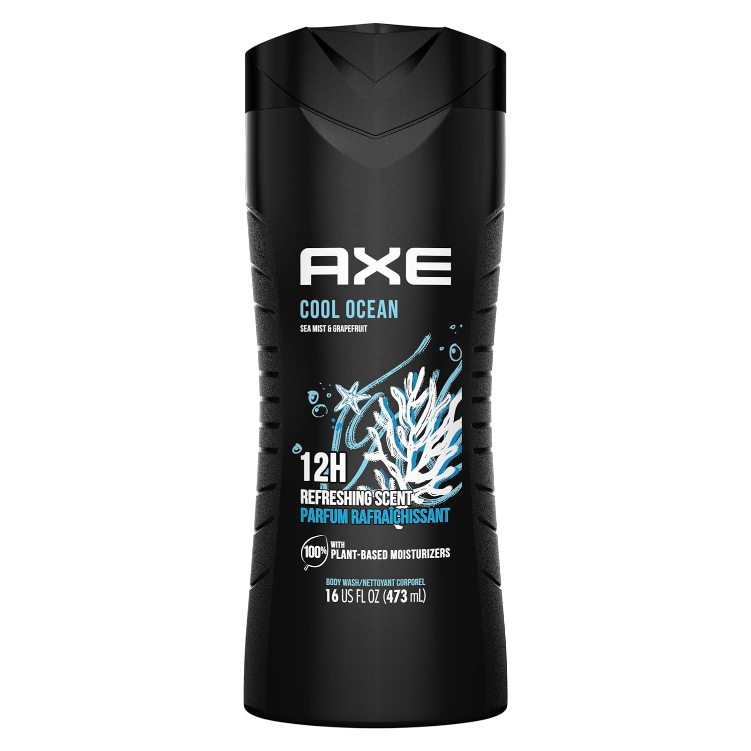 AXE Cool Ocean Men' Body Wash With Essential Oils 12H Refreshing Scent Body Wash For Men, Clean and Fresh Scent 16 oz
