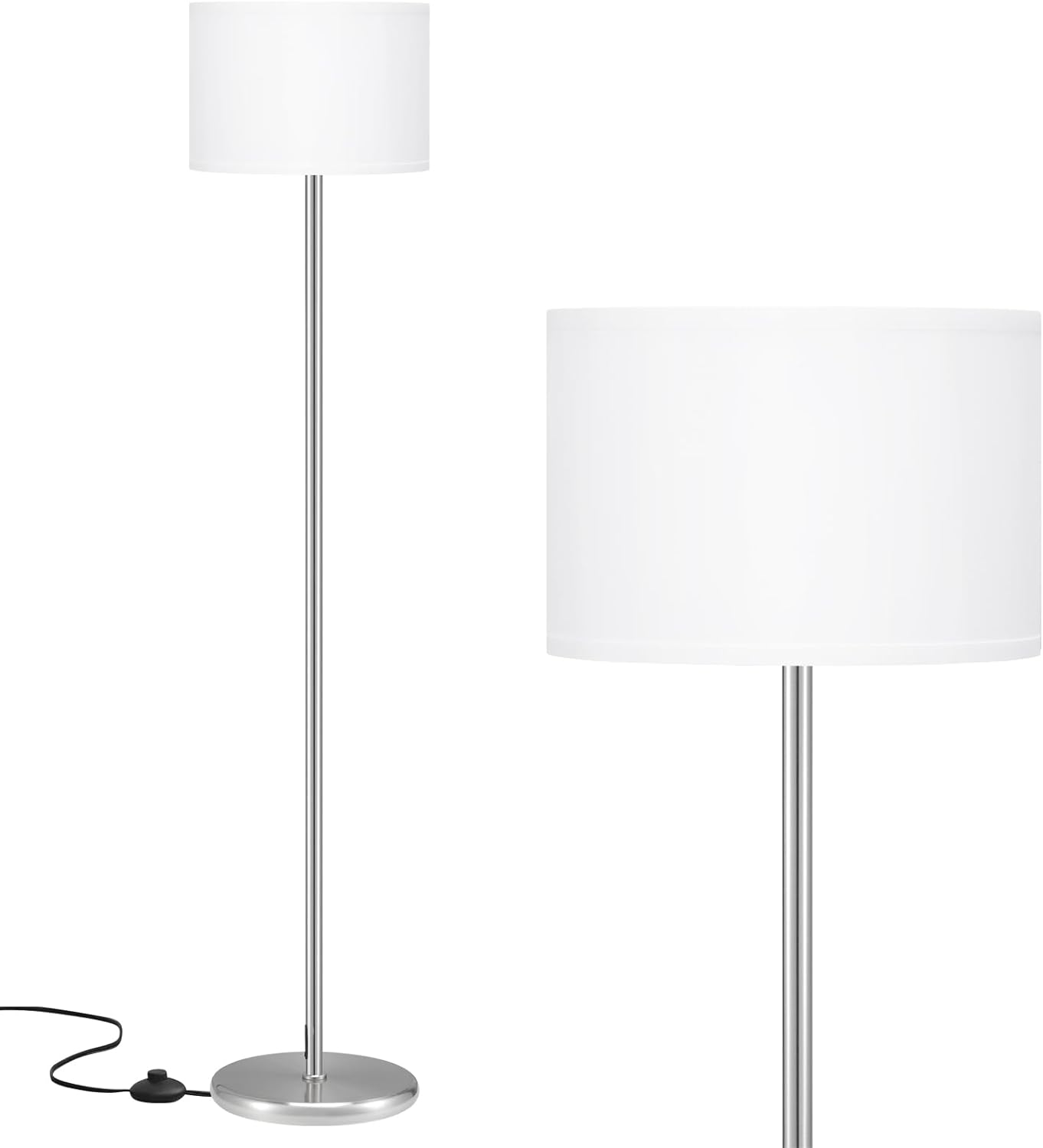 Ambimall Floor Lamp for Living Room, Modern Silver Floor Lamp with Shade, Tall Lamps for Living Room, Bedroom, Office, Dining Room(White Lampshade Without Bulb)