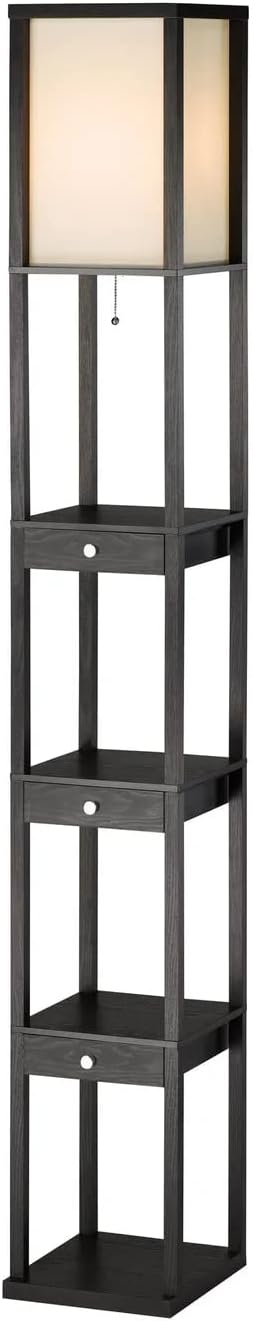 Adesso 3450-01 Murray Three Drawer Shelf Lamp, 72 in., 150W Incandescent/ 150W CFL, Black PVC Veneer on MDF, 1 Floor Lamp