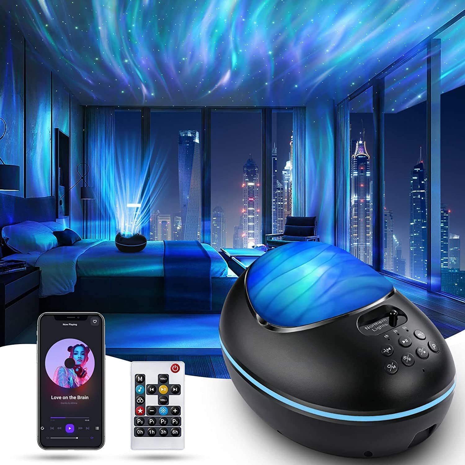 Aurora Projector, 4 in 1 Galaxy Star Projector Built-in Bluetooth Speaker Night Light White Noise, Northern Light Projector for Room Decor/Party/Music/Sleeping/Gift (Black)