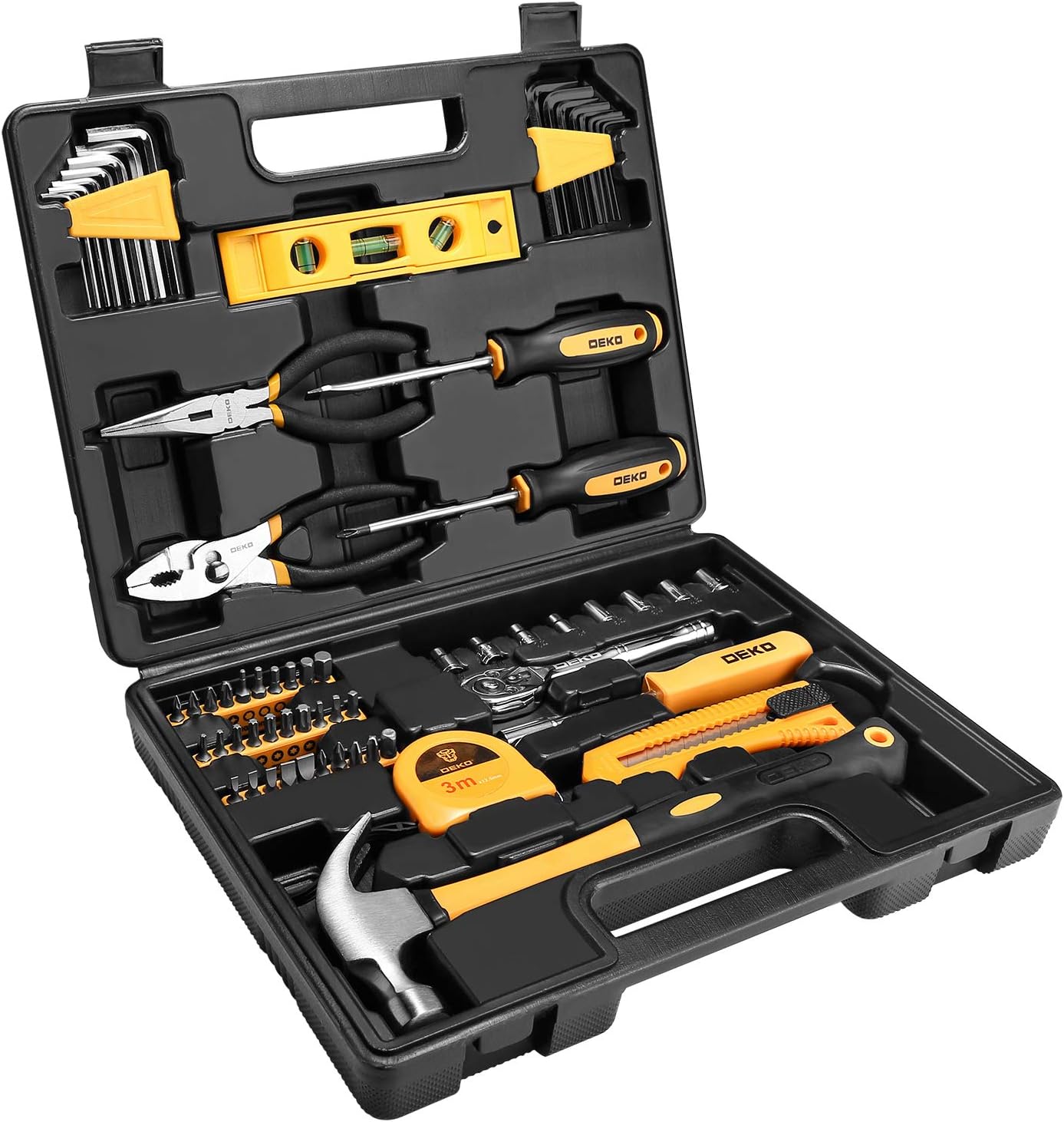 DEKOPRO 65 Pieces Tool Set General Household Hand Tool Kit with Storage Case Plastic ToolBox