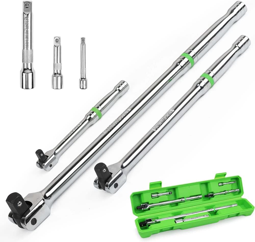 SWANLAKE 6PC Breaker Bar Set,1/4, 3/8 & 1/2 Drive,Heavy Duty Breaker Bars, 6-inch, 10-inch, 15-inch Length with 180 Rotatable Head