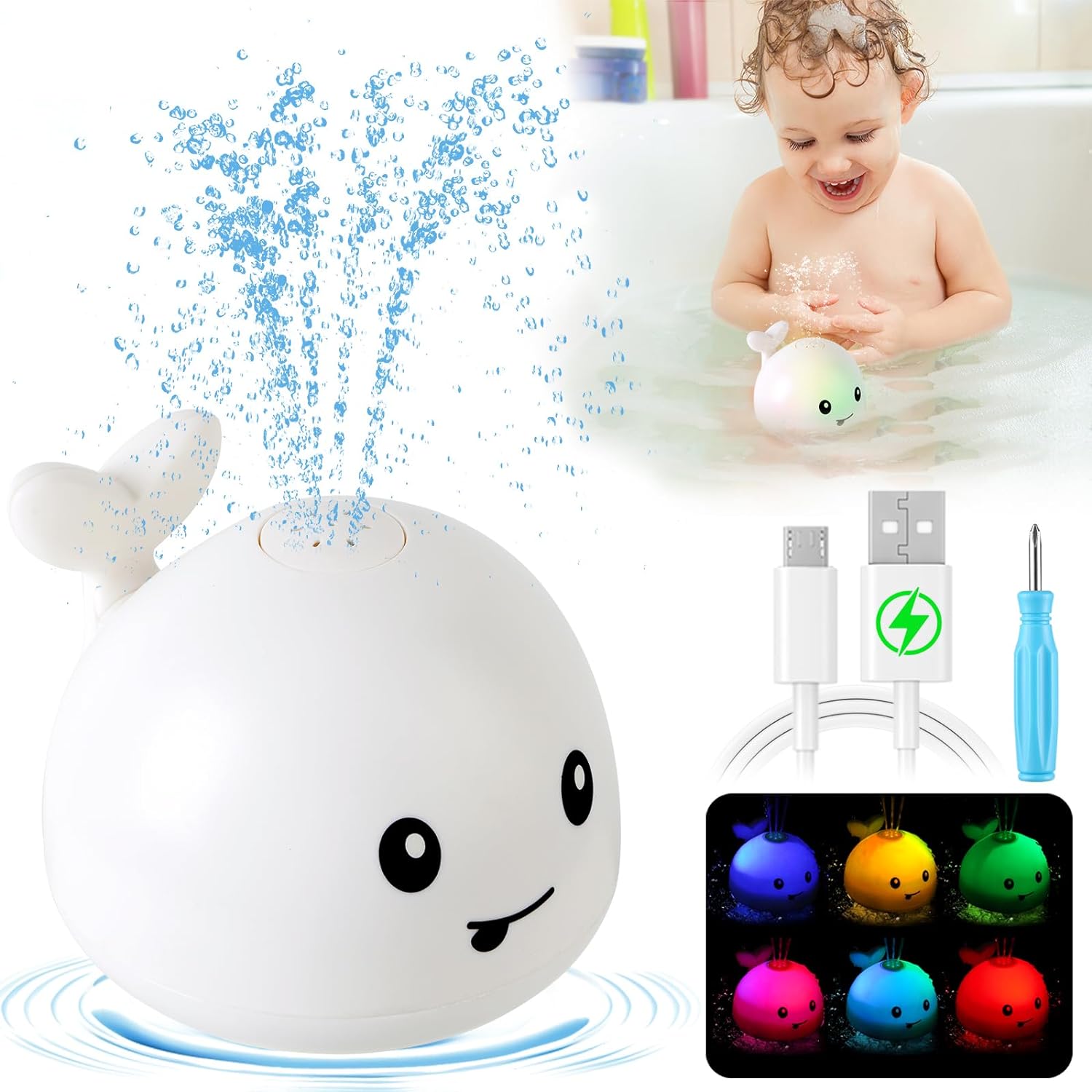 Gigilli Baby Bath Toys Easter Gifts, Rechargeable Baby Toys Whale, Light Up Bath Toys, Sprinkler Bathtub Toys for Toddlers Infant Kids Boys Girls, Spray Water Bath Toy, Pool Bathroom Baby Toy