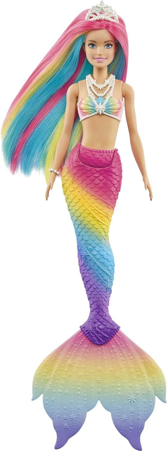 Barbie Dreamtopia Doll, Rainbow Magic Mermaid with Rainbow Hair and Blue Eyes, Water-Activated Color-Change Feature