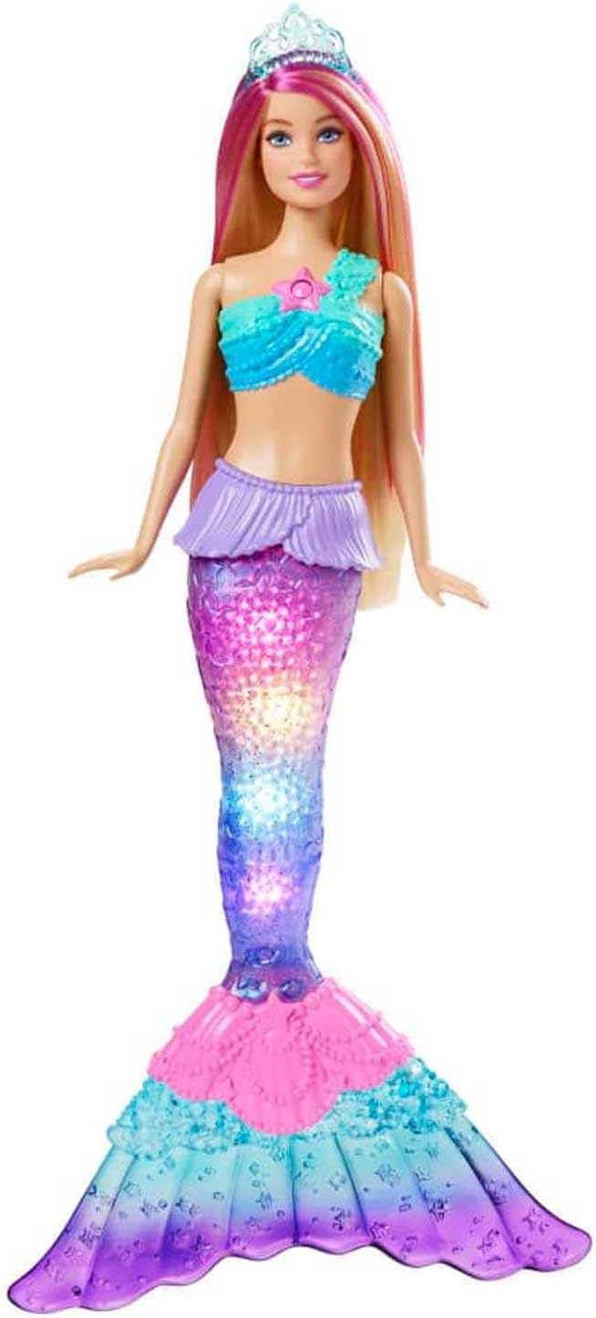 Barbie Dreamtopia Doll, Mermaid Toy with Water-Activated Light-Up Tail, Pink-Streaked Hair & 4 Colorful Light Shows