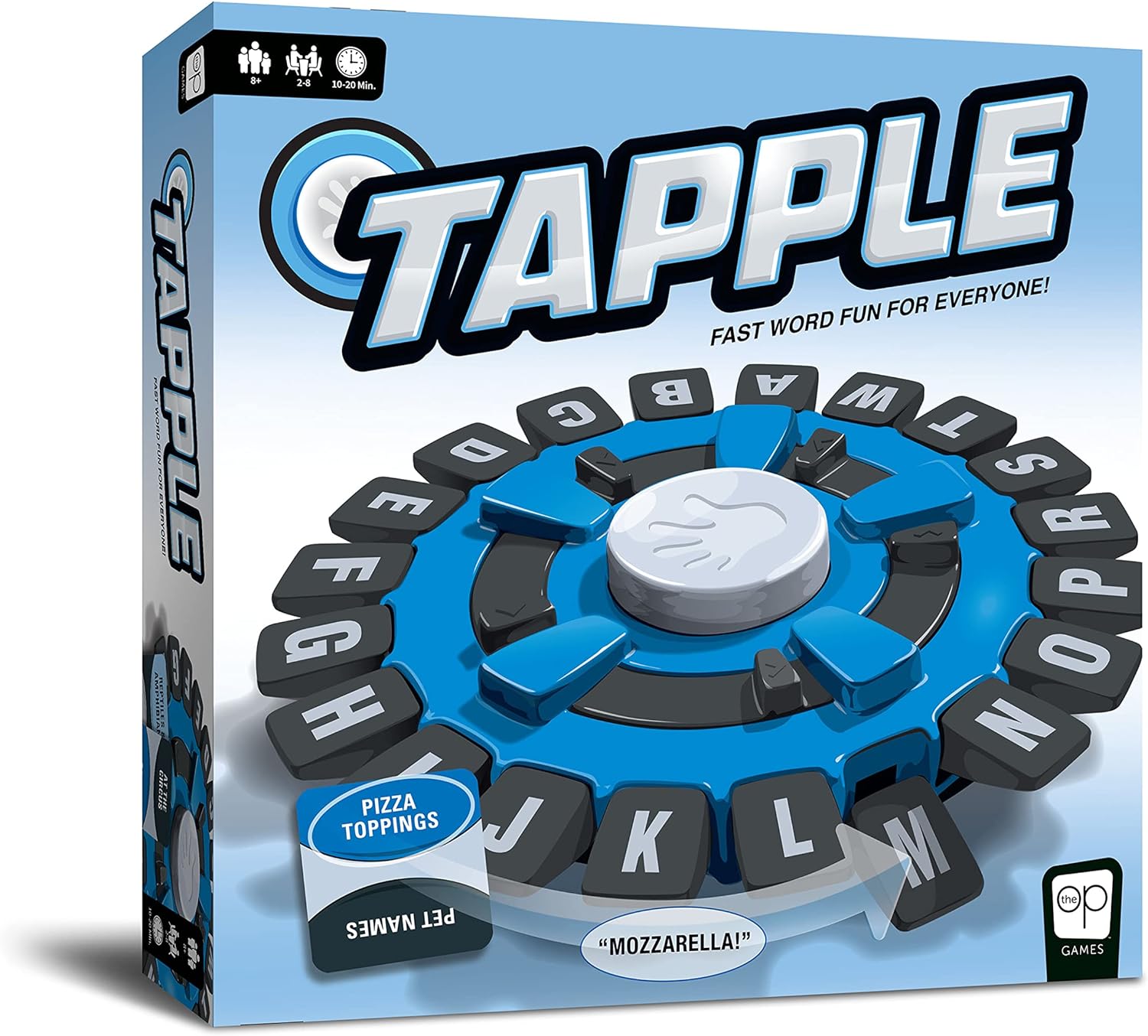 USAOPOLY TAPPLE Word Game | Fast-Paced Family Board Game | Choose a Category & Race Against The Timer to be The Last Player | Learning Game Great for All Ages (1 Pack)