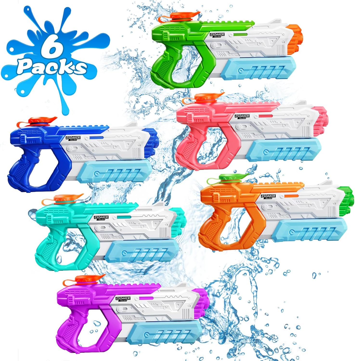 Water Gun for Kids Adults - 6 Pack Soaker Squirt Guns with High Capacity Long Shooting Range - Super Water Blaster Pool Toys for Summer Swimming Beach Water Fighting