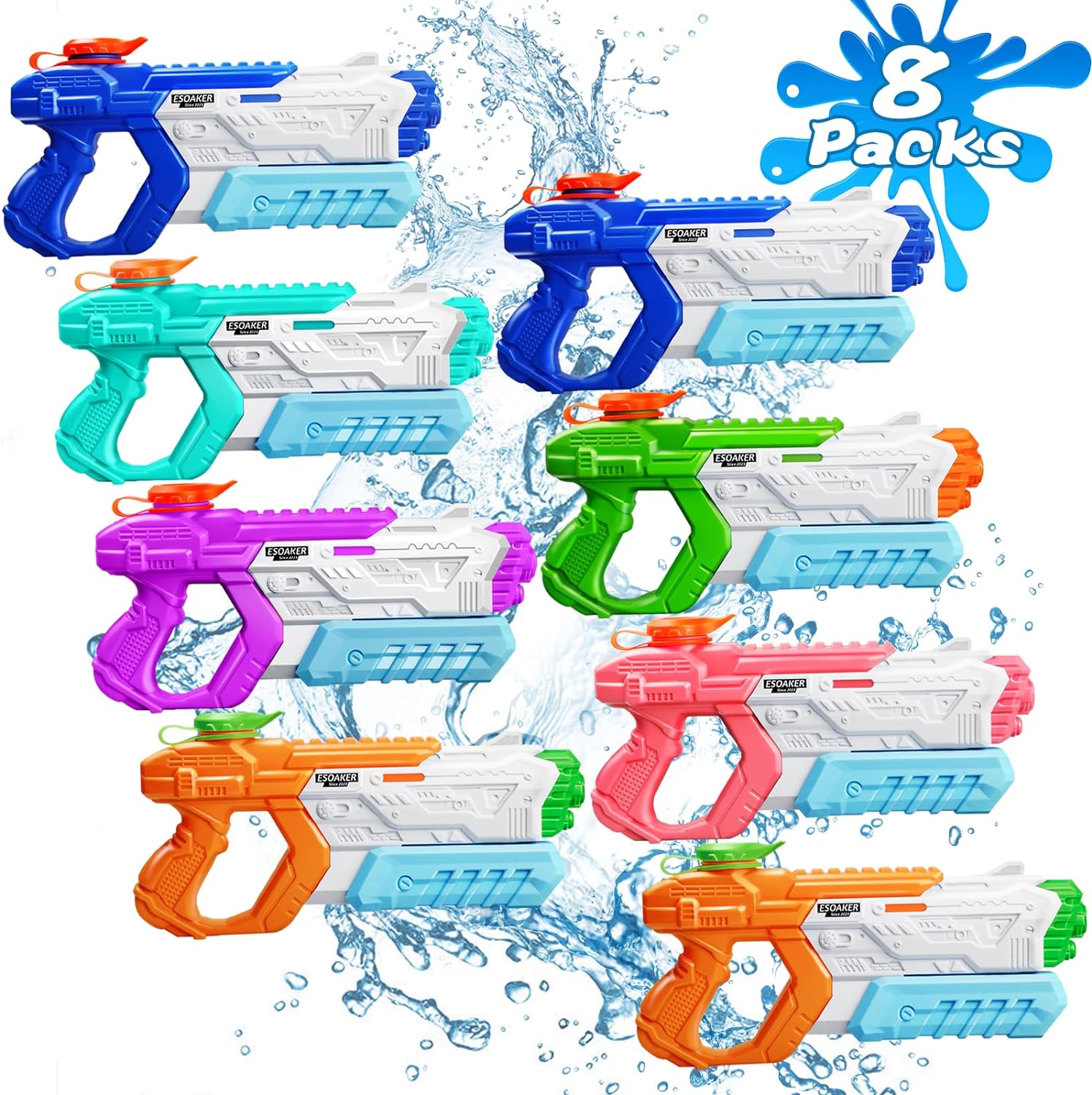 Water Gun for Kids Adults - 8 Pack Soaker Squirt Guns with High Capacity Long Shooting Range - Super Water Blaster Pool Toys for Summer Swimming Beach Water Fighting