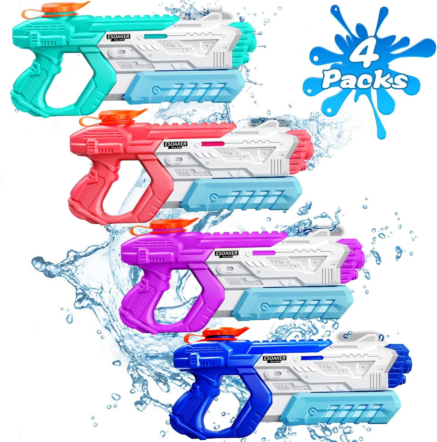 Water Gun for Kids Adults - 4 Pack Super Squirt Guns with High Capacity Long Shooting Range - Soaker Water Blaster Pool Toys for Summer Party Swimming Beach Water Fighting