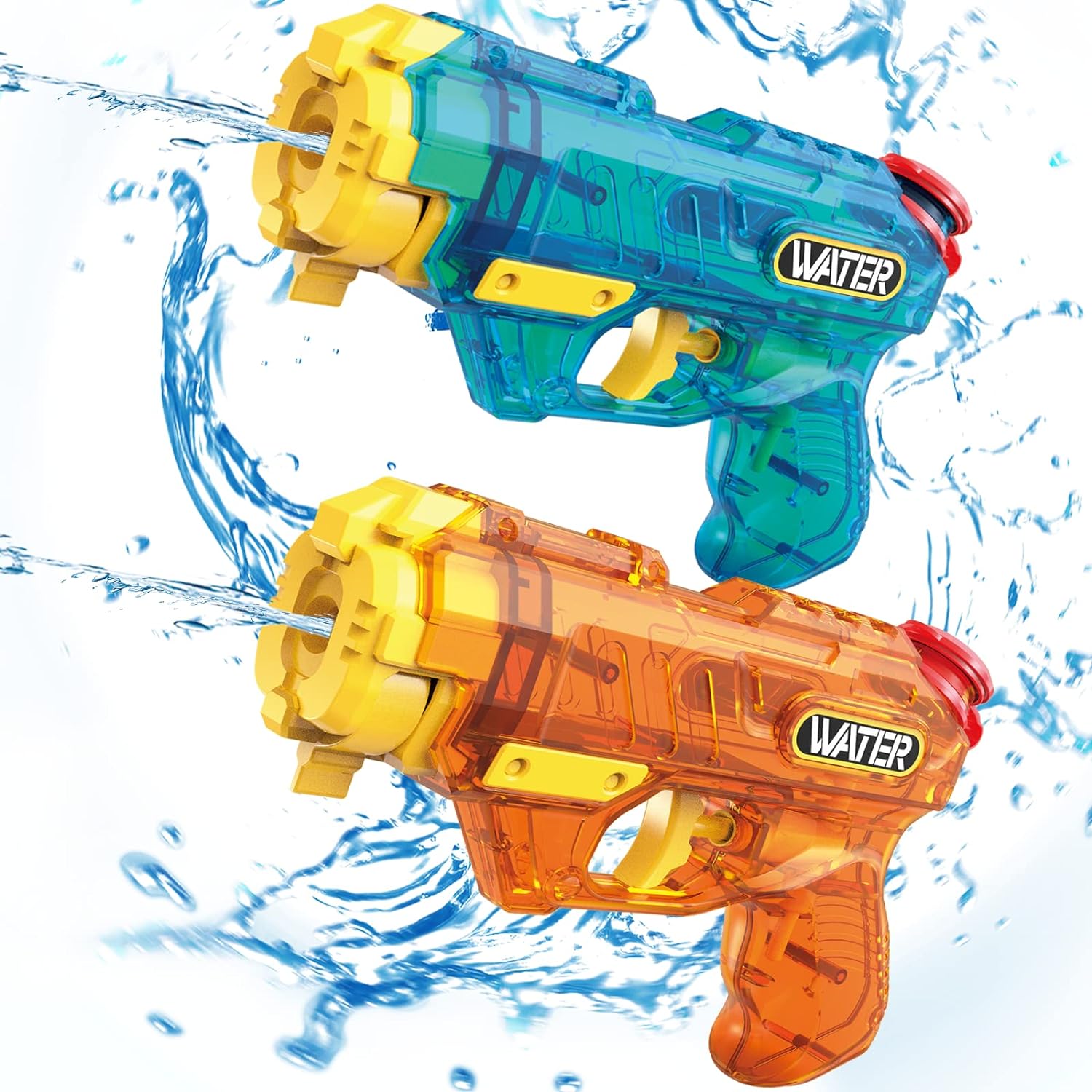 Water Guns for Kids, 2 Pack Squirt Guns Water Blaster 200CC Capacity Water Pistol Toys for Boys Girls Toddlers, Ideal Summer Gifts for Swimming Pool Outdoor Water Fighting Toys (Blue Yellow)