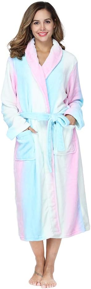 RONGTAI Womens Bathrobe Ladies Fleece Plush Warm Long Robes Fleece Nightgown Sleepwear