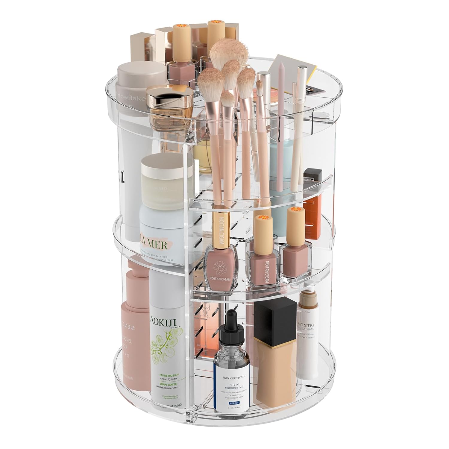 360 Rotating Makeup Organizer with Partition Slots, 8 Adjustable Layers Spinning Skincare Organizers, Large Capacity Makeup Desk Storage Shelf, Revolving Cosmetic Rack for Vanity Bathroom Countertop