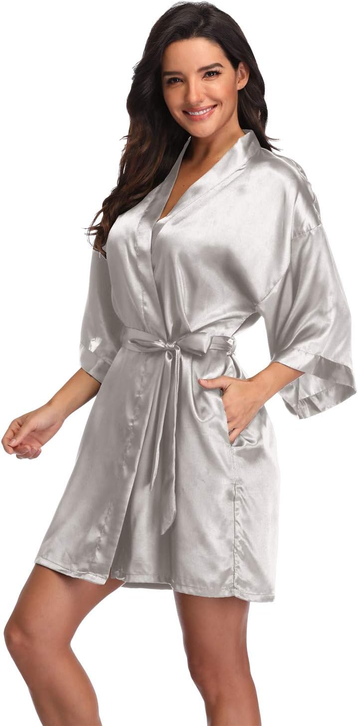 Women' Pure Short Silky Robes Bridesmaid Bride Party Satin Robes Sleepwear