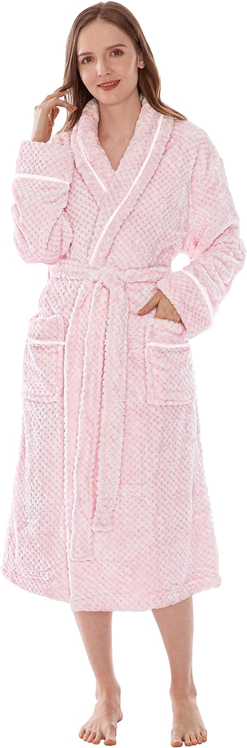 PAVILIA Women Plush Fleece Robe, Soft Textured Bathrobe, Lady Cozy Spa Long Robe