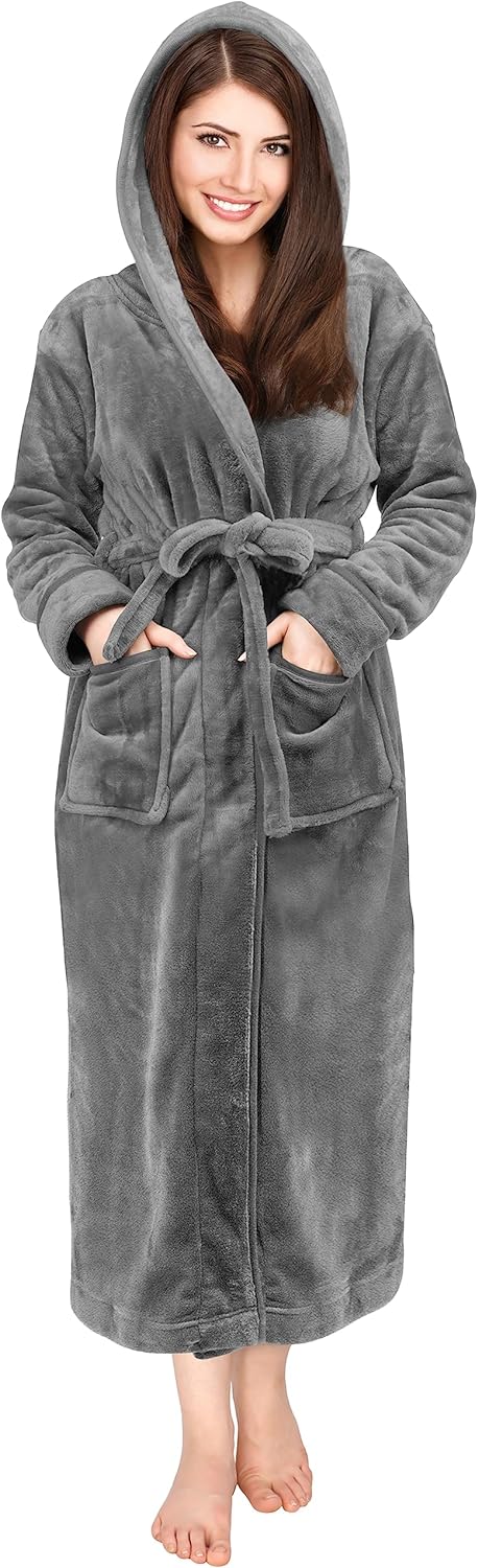 NY Threads Women Fleece Hooded Bathrobe - Plush Long Robe