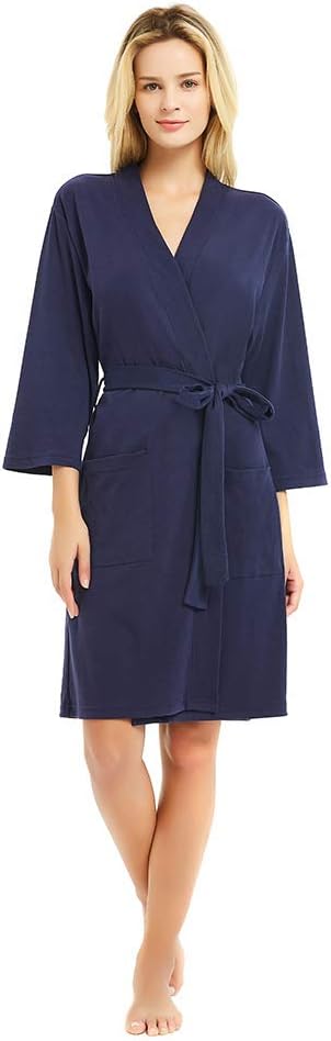 U2SKIIN Womens Robes, 100% Cotton Lightweight Robes 3/4 Sleeves Kimono Knit Soft Loungewear Short Bathrobe