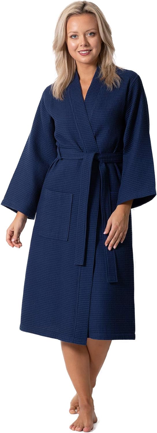 Turkish Linen Waffle Knit Lightweight Kimono Spa & Bath Robes for Women - Quick Dry - Soft