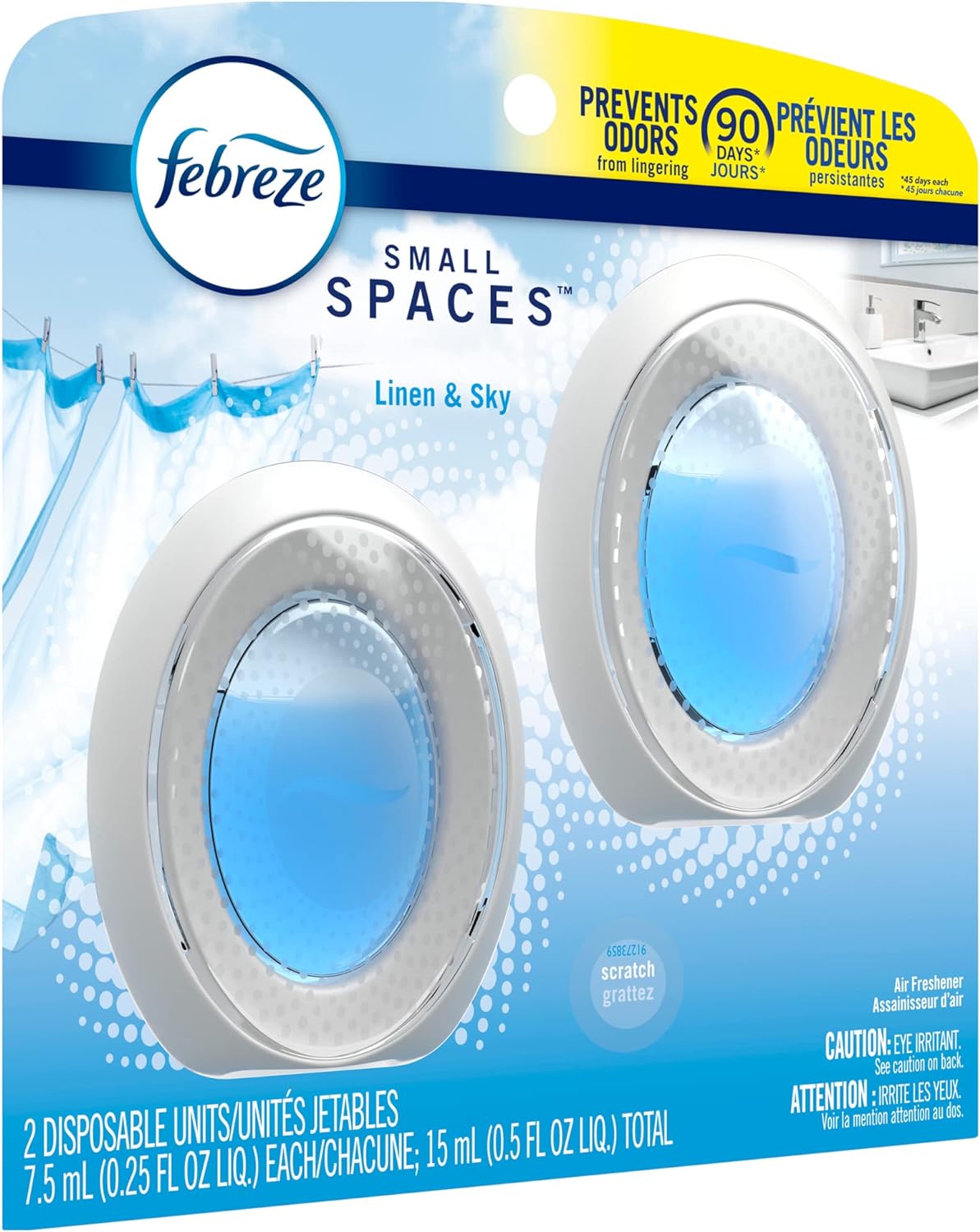 Febreze Small Spaces Air Freshener, Linen & Sky, Odor Eliminator for Strong Odors (2 Count)