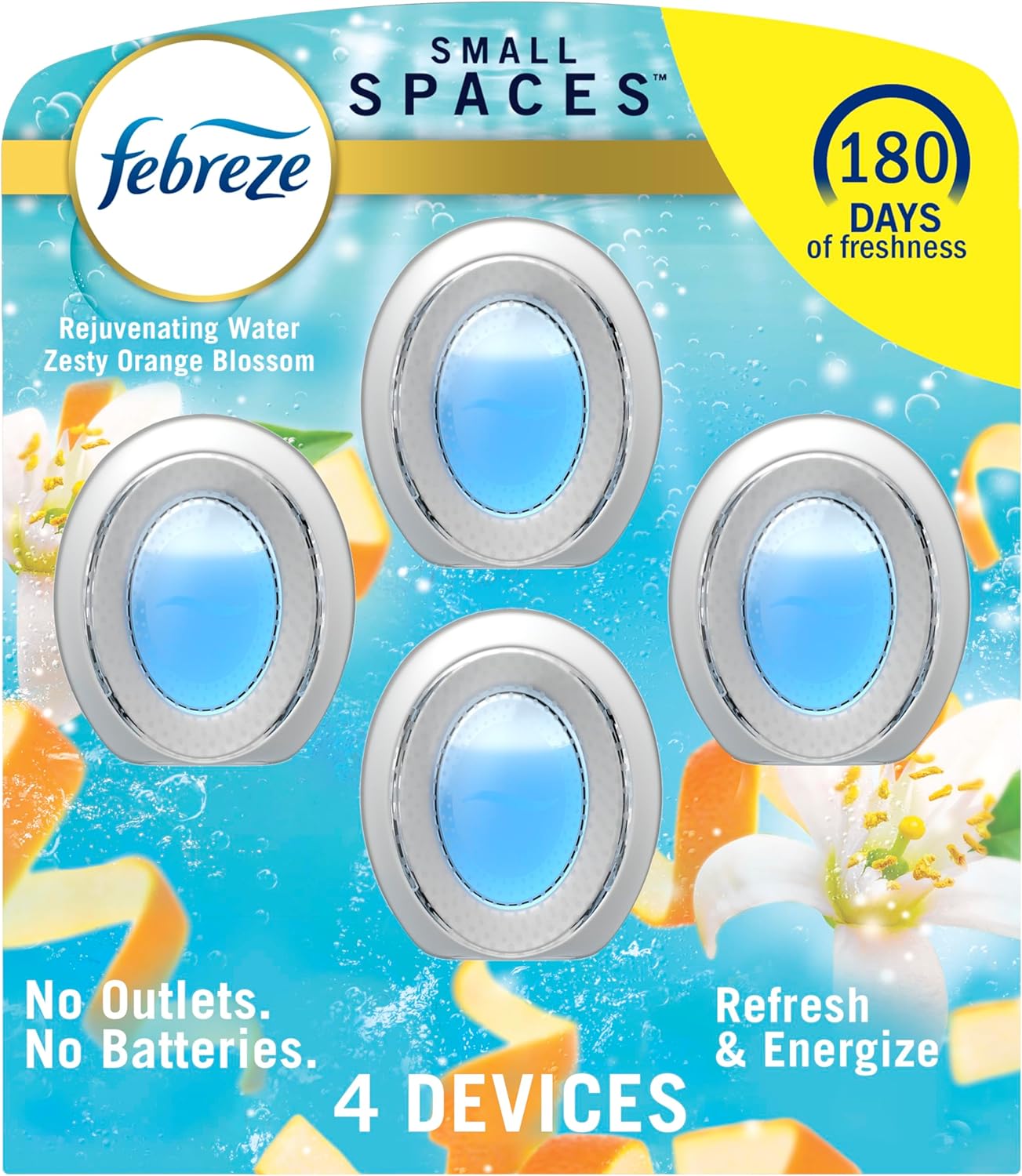 Febreze Small Spaces Air Freshener Refresh & Energize, 0.25 fl. oz., Pack of 4