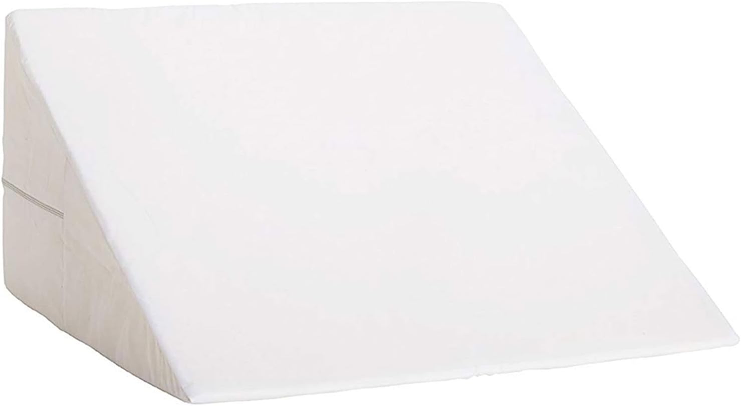 I SO appreciate that this bed wedge is made of standard upholstery foam, NOT memory foam which compresses and flattens over time. At it' highest point, it' about 6.5 inches, which is just right in elevation to relieve my heartburn and/or help me breathe easier when I'm congested. Even better, it also helps my husband' snoring issues! Though it' soft, it does take some getting used to sleeping on an elevated incline if you sleep on it directly. BONUS: it can be used under the mattress too and