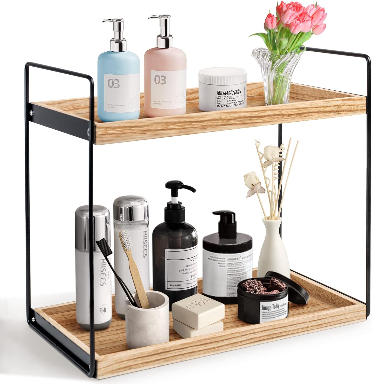 2 Tier Bathroom Countertop Organizer,Countertop Organizer,Bathroom Shelves, Counter Standing Rack, Countertop Storage Shelf,Bathroom Sink Shelf,Organizer for Cosmetics(Light Brown)