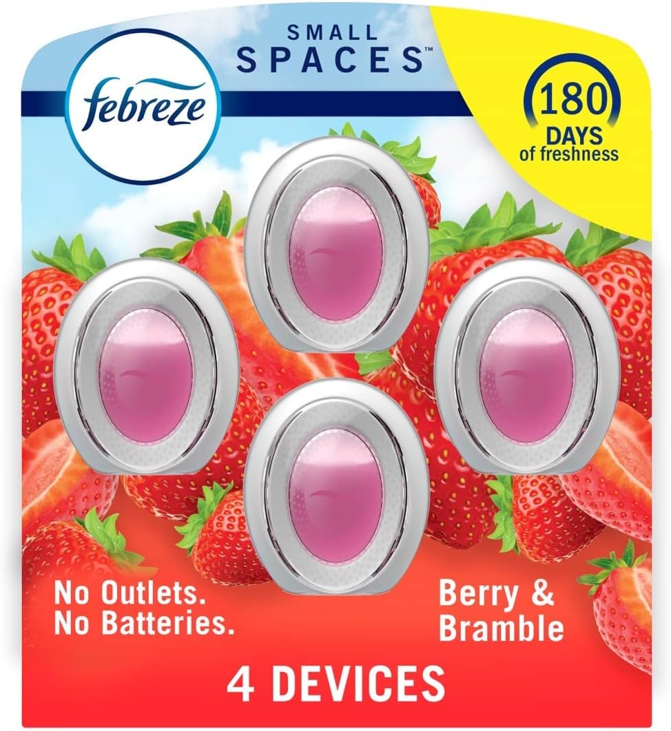 Febreze Small Spaces Air Freshener, Plug in Alternative for the Home, Berry & Bramble, Odor Fighter for Strong Odor (4 Count)