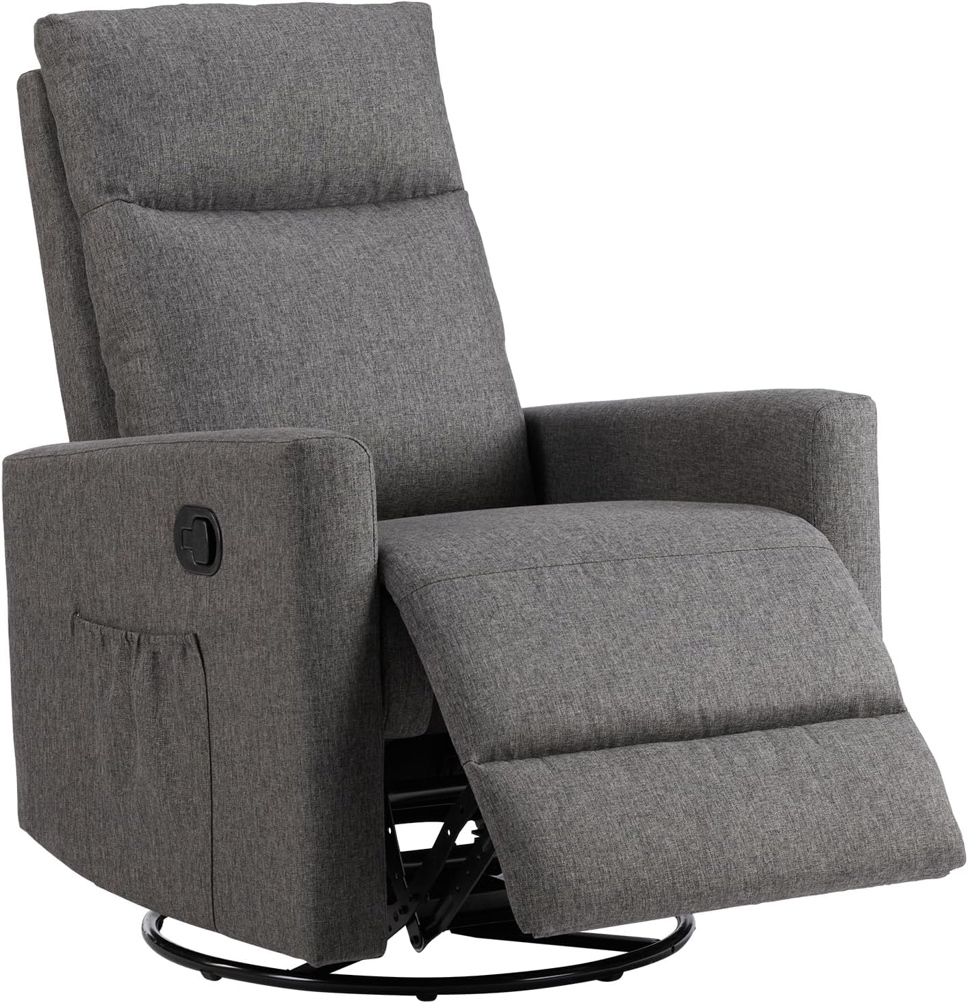 Sweetcrispy Swivel Rocking Rocker Recliner, Glider Nursery Chair for Living Room with Extra Large Footrest, High Back, Upholstered Deep Seat (Dark Grey)