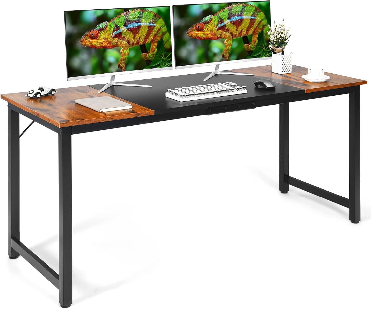 Tangkula 63 Inch Large Home Office Computer Desk, Modern Splice Study Writing Desk w/Heavy Duty Steel Frame, Spacious Conference Desk, Industrial Computer Table Workstation, Easy Assemble