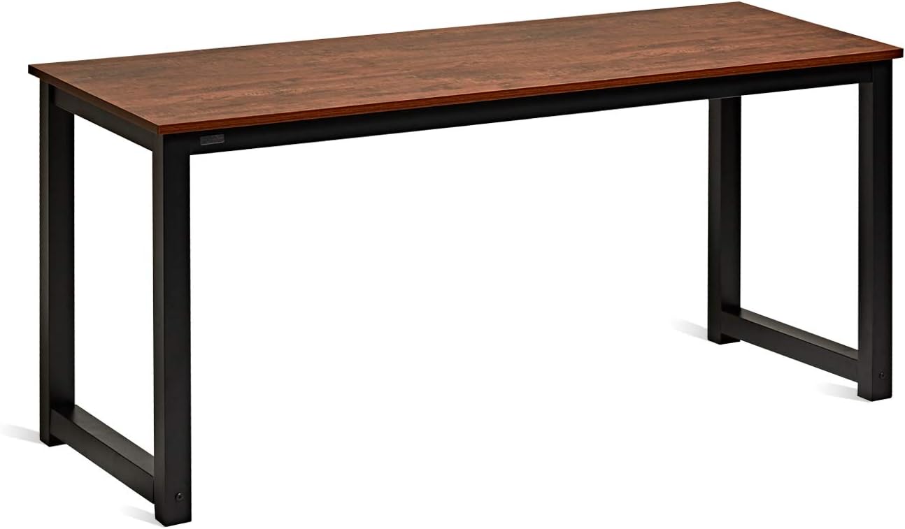 Modern Computer Desk 63 Large Workstation Office Desk Computer Table Study Writing Desk for Office Home, with Leg Bars,Industrial Style, Sandalwood Board Black Leg