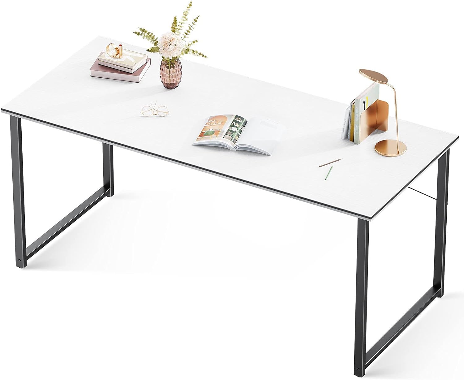 Coleshome 63 Inch Computer Desk, Modern Simple Style Desk for Home Office, Study Student Writing Desk, White Black