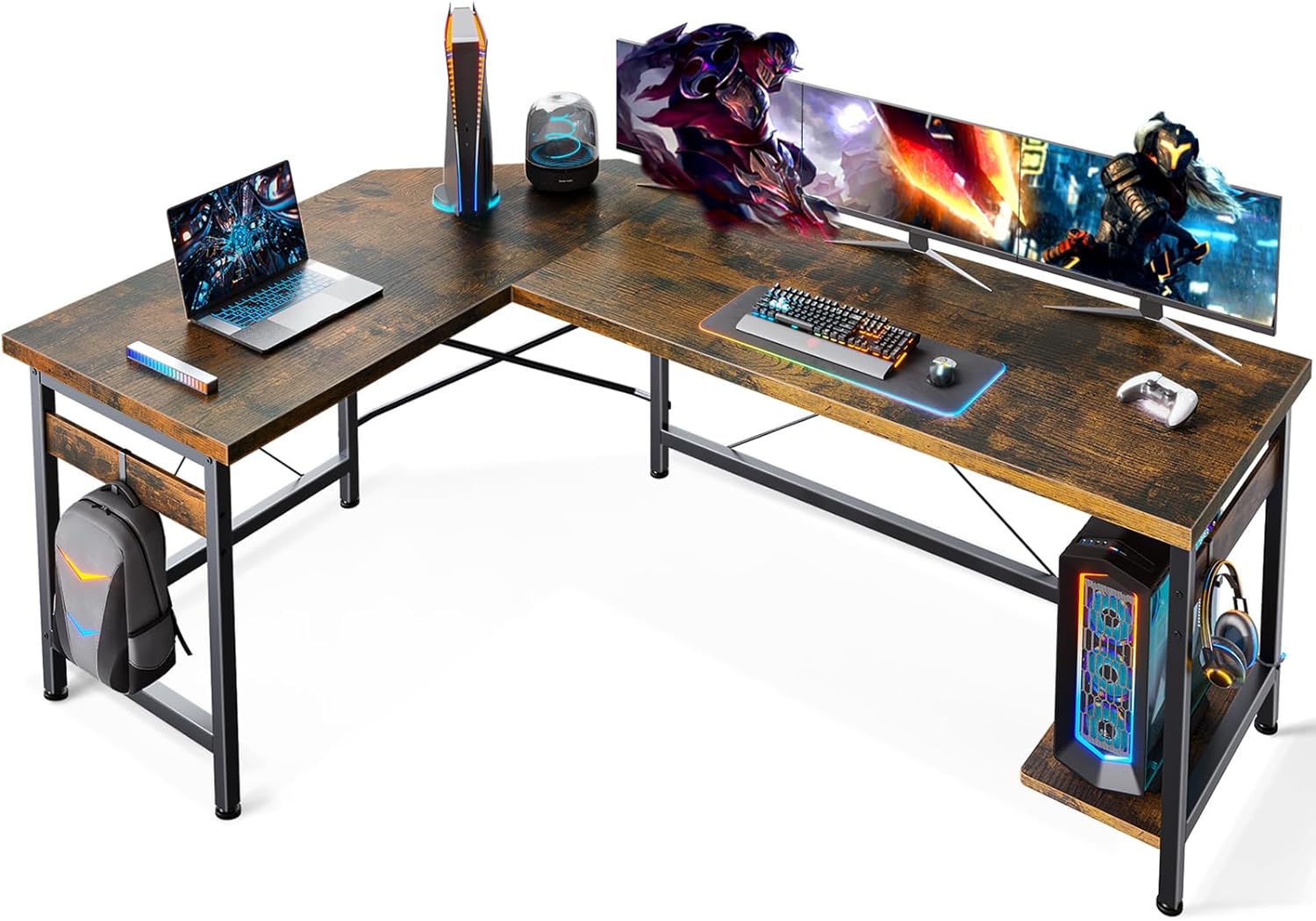 Coleshome 59 L Shaped Gaming Desk, Corner Computer Sturdy Home Office Table, Writing Larger Workstation, Vintage