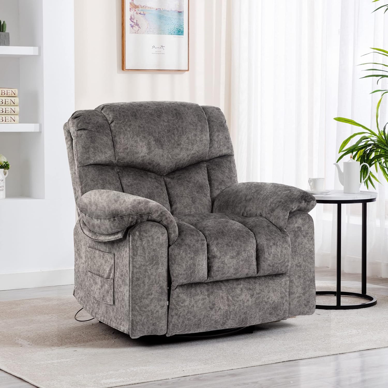 Recliner Chair Massage Rocker Swivel Heated with Hideable Cup Holders, Oversized Lounge Wide Lazy Boy Ergonomic Single Sofa Seat for Living Room Bedroom (9020-Grey2)