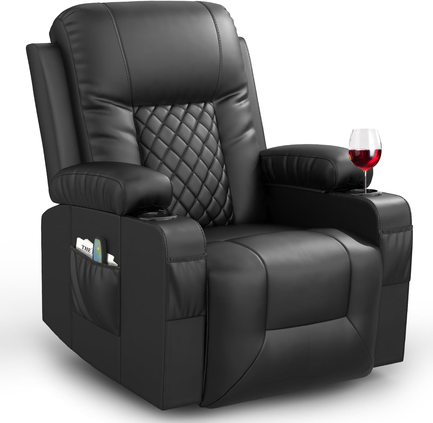 Recliner Chairs for Adults, Massage Rocker with Heated Modern Ergonomic Lounge 360 Degree Swivel Single Sofa Seat Living Room Lounge Recliners Black